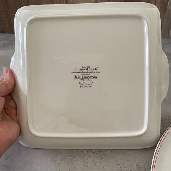 Villeroy & Boch Naif Christmas Square Handled Porcelain Cake Platter Plate 8" - Picture 10 of 10